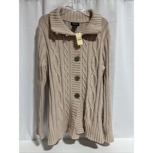 Eddie‎ Bauer Women's Chunky Cardigan Sweater Button Down Tan Knit Collared XXL